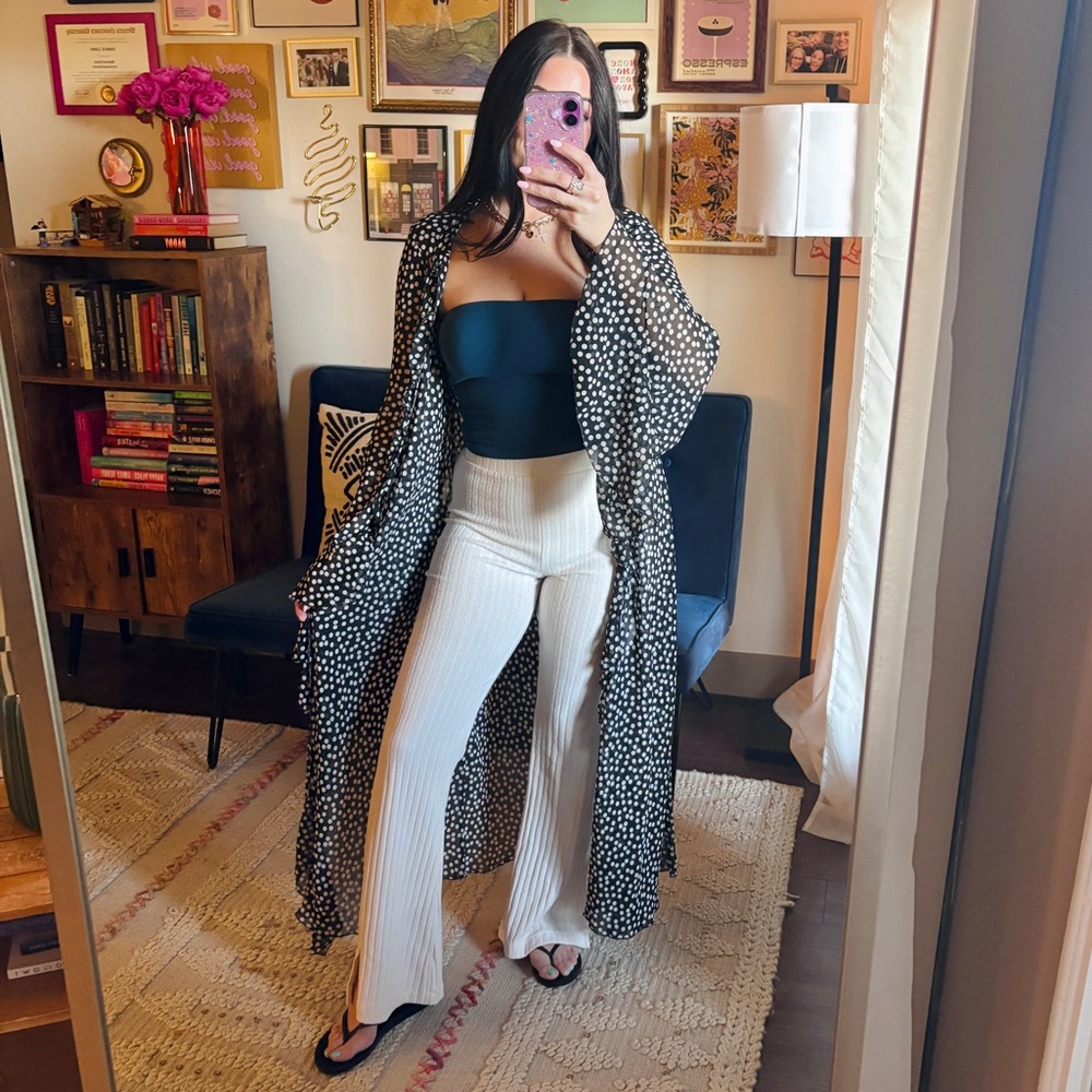Zara Polka Dot Long Sleeve Kimono Duster - Picture 2 of 13